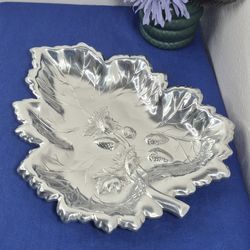 Vtg Gorham Polished Pewter Strawberry Dish YA150 Raised Strawberries Leaf Shaped