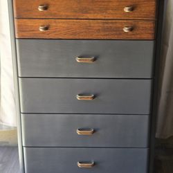 Refinished Tall Boy Chest Of Drawers 
