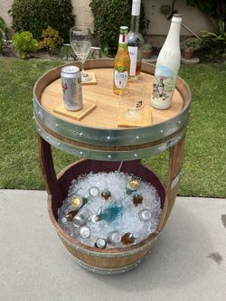 Wine Barrel Coolers And Table For Ice And Drinks
