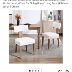 Mid Century Modern Dining Chairs, Upholstered Linen Fabric Chairs with Curved Backrest and Wood Legs, Comfy Kitchen Vanity Chair for Dining Room/Livin