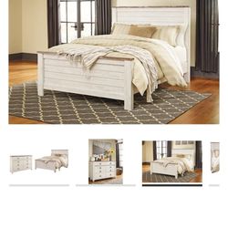 Queen Bed , Mattress , Dresser Mirror , Side Table