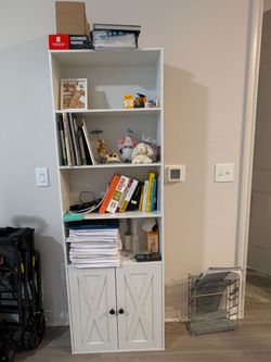 White 6-Tier Bookshelf with Storage – $65 (Moving Sale)