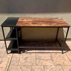 Industrial Style Home Office Desk with Side Shelves – Metal Frame