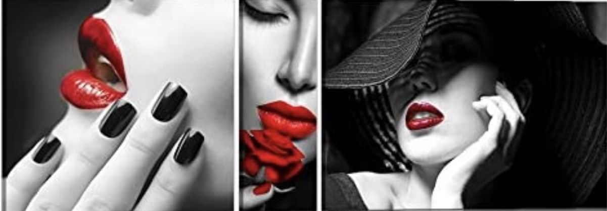 3 Panel Sexy Red Lip Canvas Wall Art Large Nake Woman Painting Prints Fashion Modern Home Wall Decoration (Large, Sexy Woman 3)