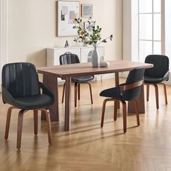 Swivel Dining Chairs Set of 4, Mid-Century Modern White Leather Kitchen Chairs with Bentwood Legs