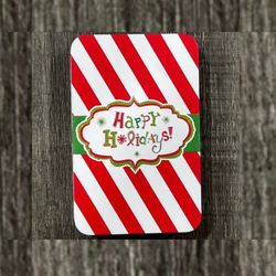 New Red & White Stripe “Happy Holidays” Tin Christmas Holiday Gift Card Holder