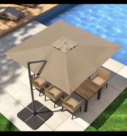 10X10Ft Square Cantilever Umbrella for Outdoor Use, Features Tilt Adjustment And 360-Degree Rotation, Adjustable Angle Reinforced Rib Shade Canopy, Gr
