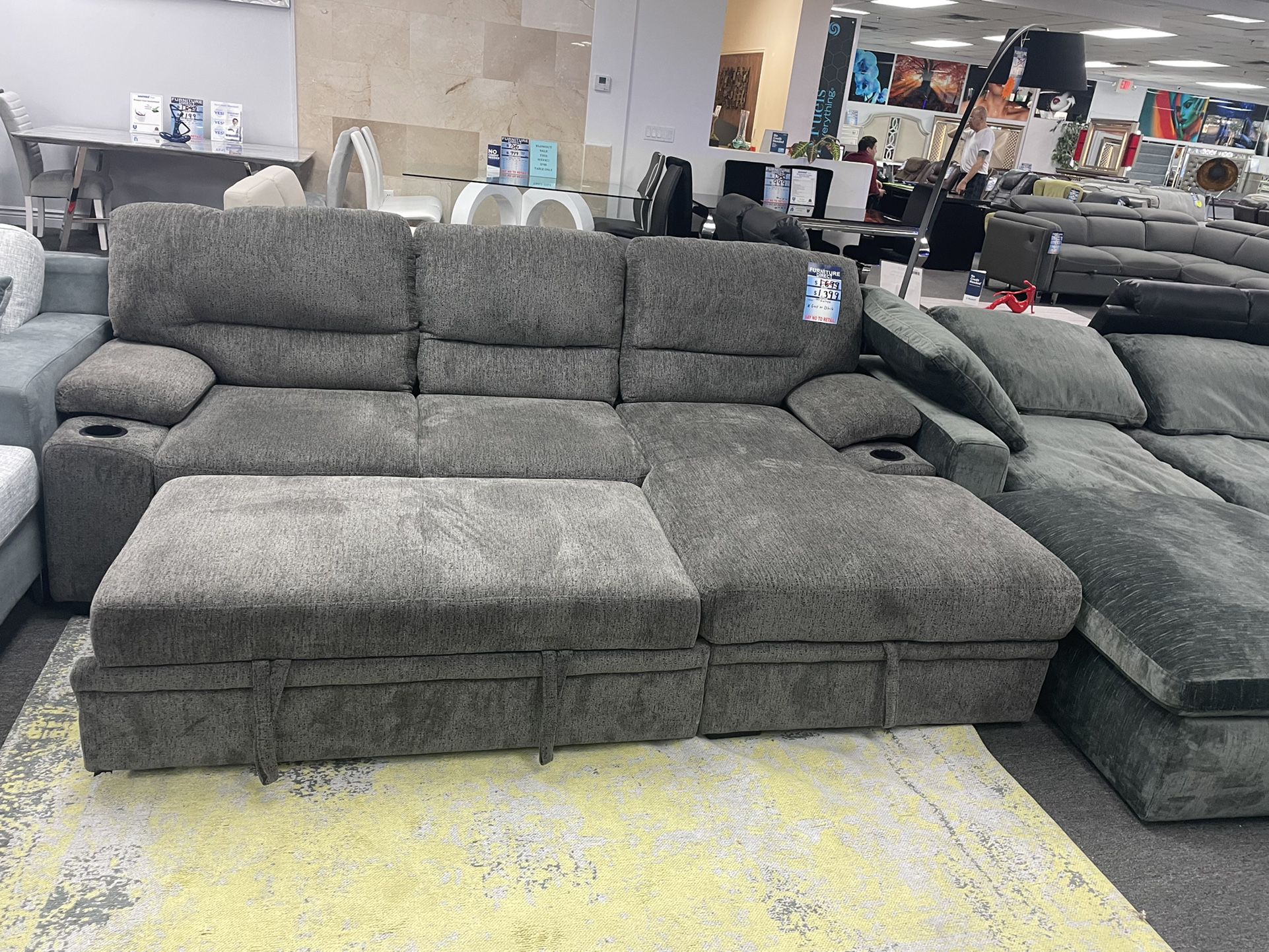 Sleeper Sectional With Storage Chaise Also Available In Black Huge Blowout Sale 