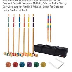 Games & Sports Expert 30" Classic Six Player Croquet Set with Wooden Mallets, Colored Balls, Sturdy Carrying Bag for Family & Friends, Great for Outdo