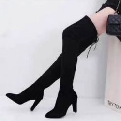 Women over the knee block heel zipper boots