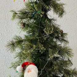 Christmas Tree, Artificial, Battery Lights, Santa Ornament,Red Bird,Pine Cones,Top Star,48” TallX14” Wide.