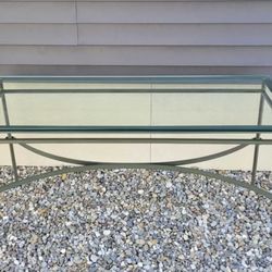 Glass coffee console table with heavy wrought iron base (thick glass)