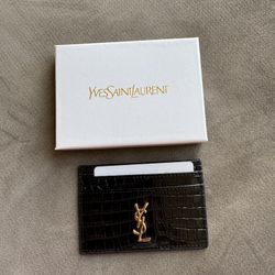 YSL CROCODILE-EMBOSSED Black card holder 