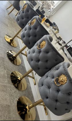 Velvet Gray Gold Stools Set Of 4