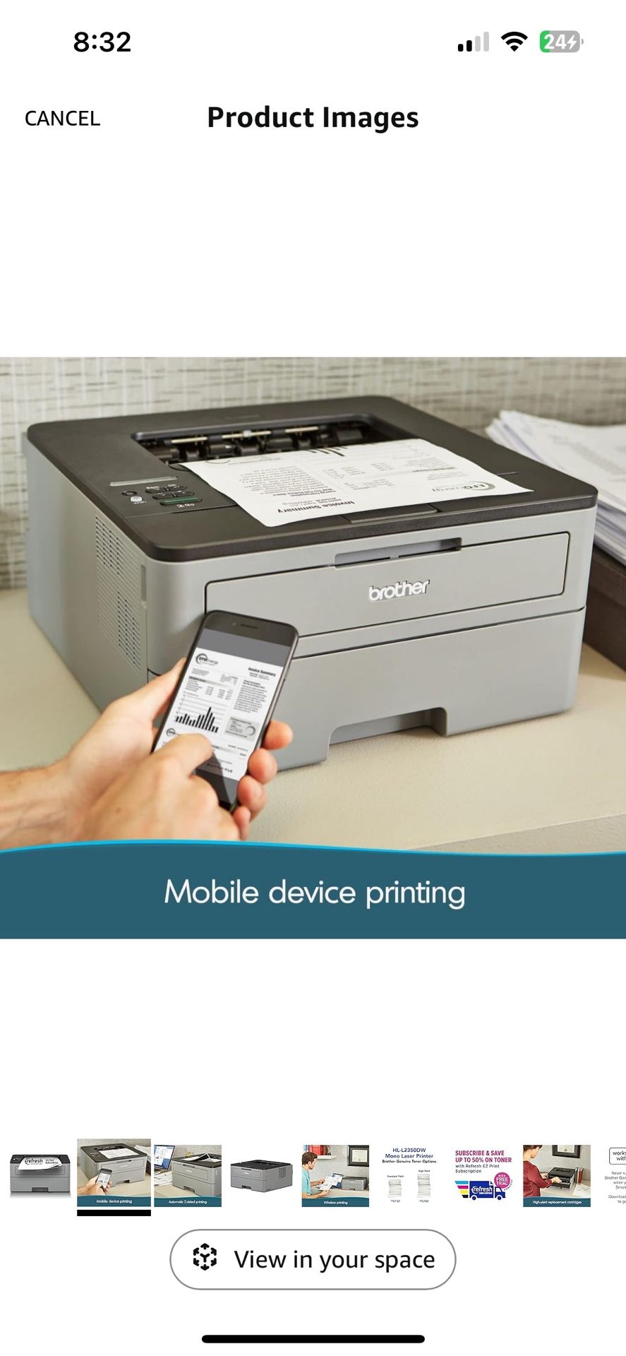 Brother Compact Monochrome Laser Printer, HL-L2350DW, Wireless Printing, Duplex Two-Sided Printing
