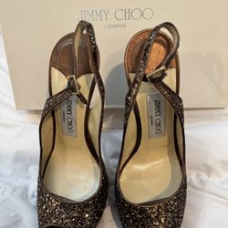 Jimmy Chop Glitter Bronze Glitter Heels