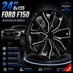 🔥 24” 6x135 Ford F-150 Black Milled Wheels 🔥