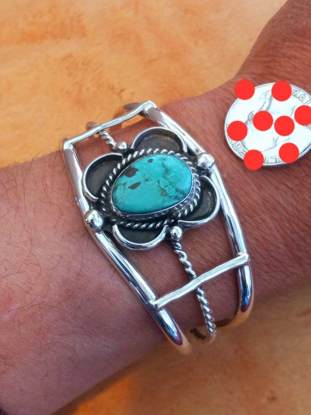 $200! Awesome Super Vintage 925 Sterling Silver Turquoise Navajo Made Bracelet