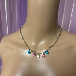 Handmade Trans Flag Lego Necklace with Stainless Steel Rolo Chain