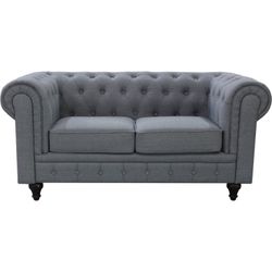 US Pride Furniture Tufted Back Chesterfield Loveseat, Grey DESCRIPTION: A linen fabric, removable seat cushion and a brown finish complete this lovese