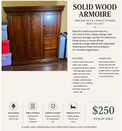 Solid Wood Cherry Armoire / Wardrobe Cabinet with Drawers & Shelving
