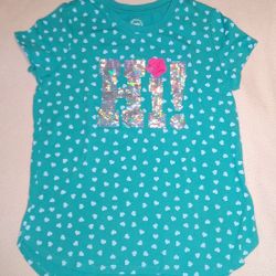 Wonder Nation Girls teal glitter "Hi" crew neck T-shirt in size 7 8 M 