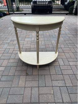 Cream Demilune Console / Entry Table — Two-Tier, Solid Wood