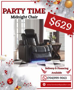 Party time midnight black leather power recliner by Ashley