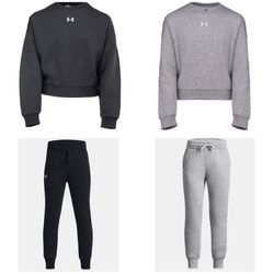 HUGE SALE ! Under Armour Girls Rival Fleece Crewneck Sweatshirt And Joggers All Sizes Available Only $6.99 Each! 