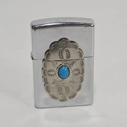 2000 Zippo Southwest Turquoise Indian Concho Polished Chrome Lighter