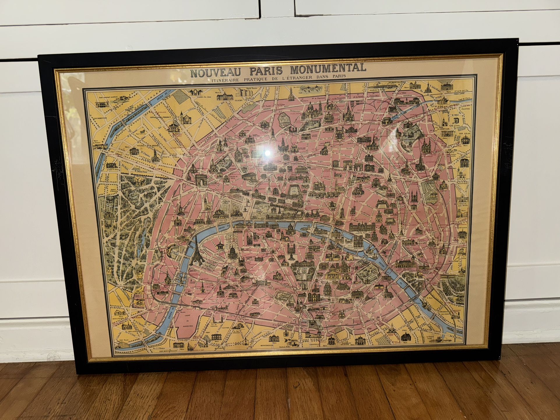 Framed Vintage Map Of Paris