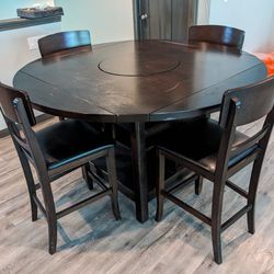 Wood dining table with pull-out extenders, 4 chairs
