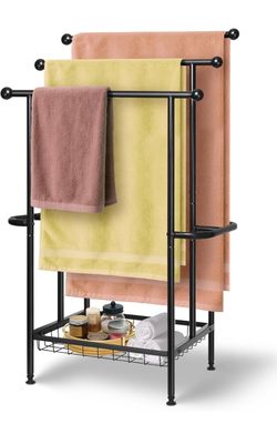 Freestanding Towel Rack for Bathroom, Pool & Outdoor, 3-Tier 39" Metal