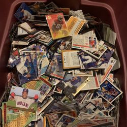 Tub Of Baseball And Football Cards 