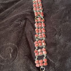 Coral And Sterling Silver Belt 