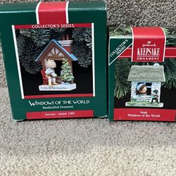 Hallmark  Windows of the World Ornament 1989 & 1990 German & Irish lot of 2