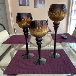 3 Free Standing Glass Decorative Candle Holders