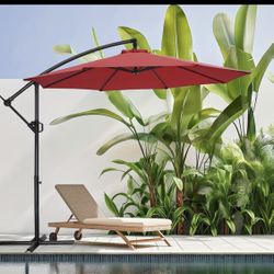 10ft Large Offset Patio Umbrella, Outdoor Offset Cantilever Market Umbrella, Sturdy Cross Base, UPF50+ UV Protection With Easy Tilt Adjustment And Cra
