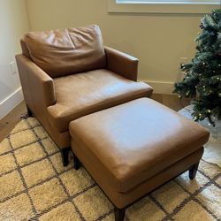 TWO beautiful leather Chairs With Ottomans - Very Good Condition 