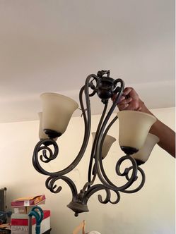 5-Light Bronze Chandelier with Glass Shades