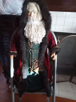 Fabulous Very Vintage Santa. Has Rope Beard, Real Clothes, Ruby In Hat