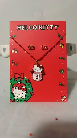 Hello Kitty Christmas Necklace & Earrings Set