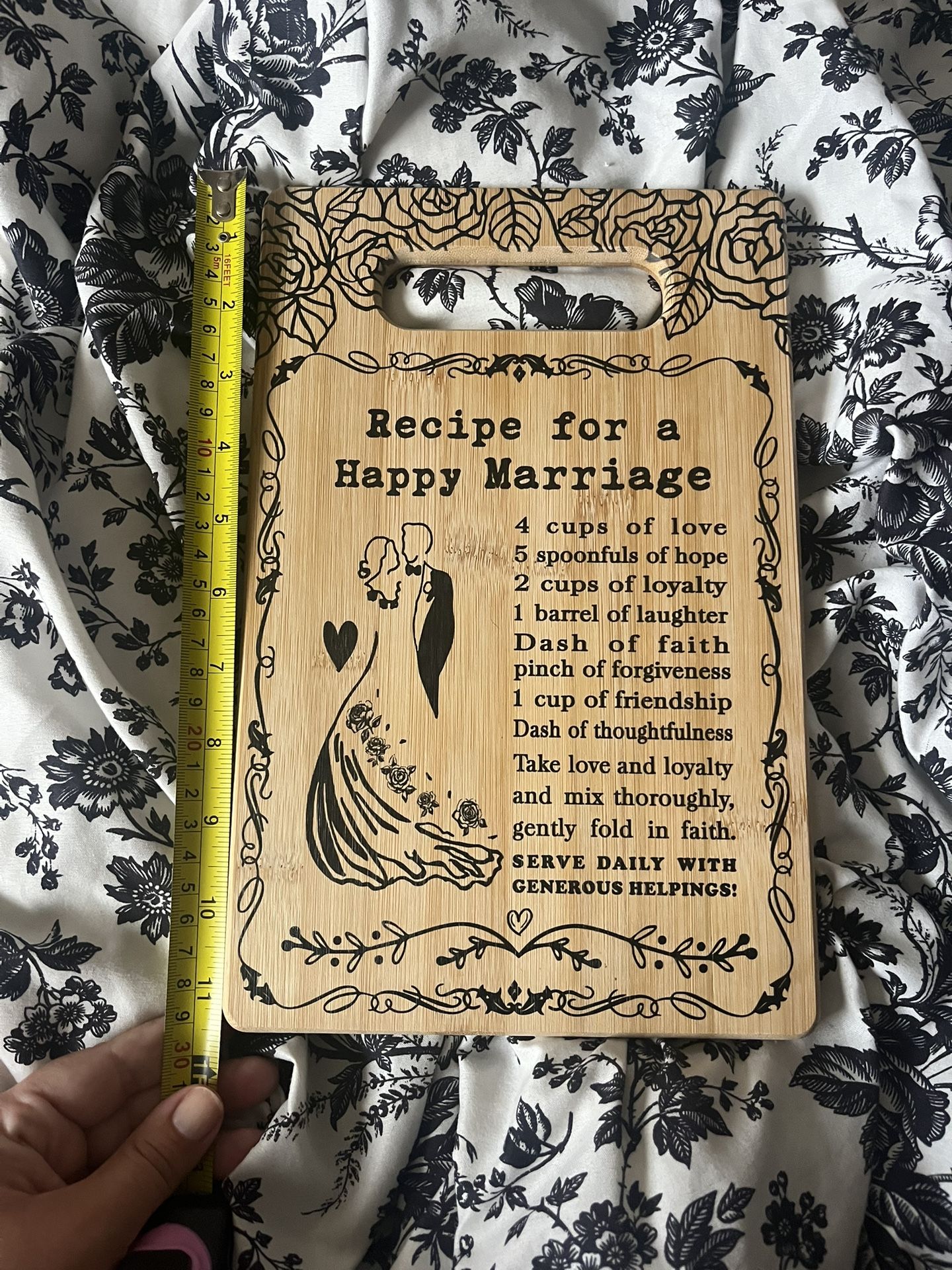 new cute present recipe for a happy marriage decorative bamboo cutting board engagement bridal shower wedding newlyweds bride groom gift