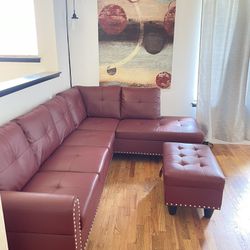 Leather Faux Sofa, Red Couch, Sofa 
