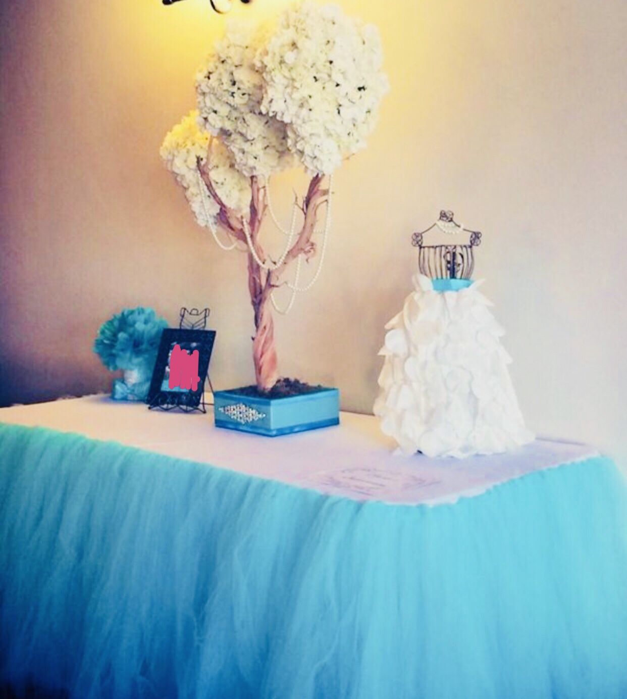 Aqua color Tiffany theme tulle skirt table cover for party, baby shower or Quince