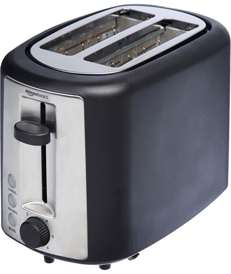 Toaster (Amazon Basics 2 Slice, Extra-Wide Slot, with 6 Shade Settings)