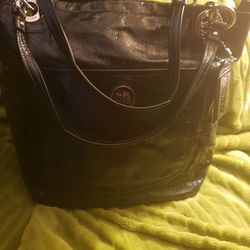 COACH black Patent Leather Hobo Handbag 