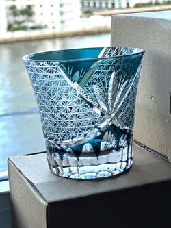 Set of 6 New Japanese Edo Kiriko Style Crystal Rocks Glasses/ Original Box