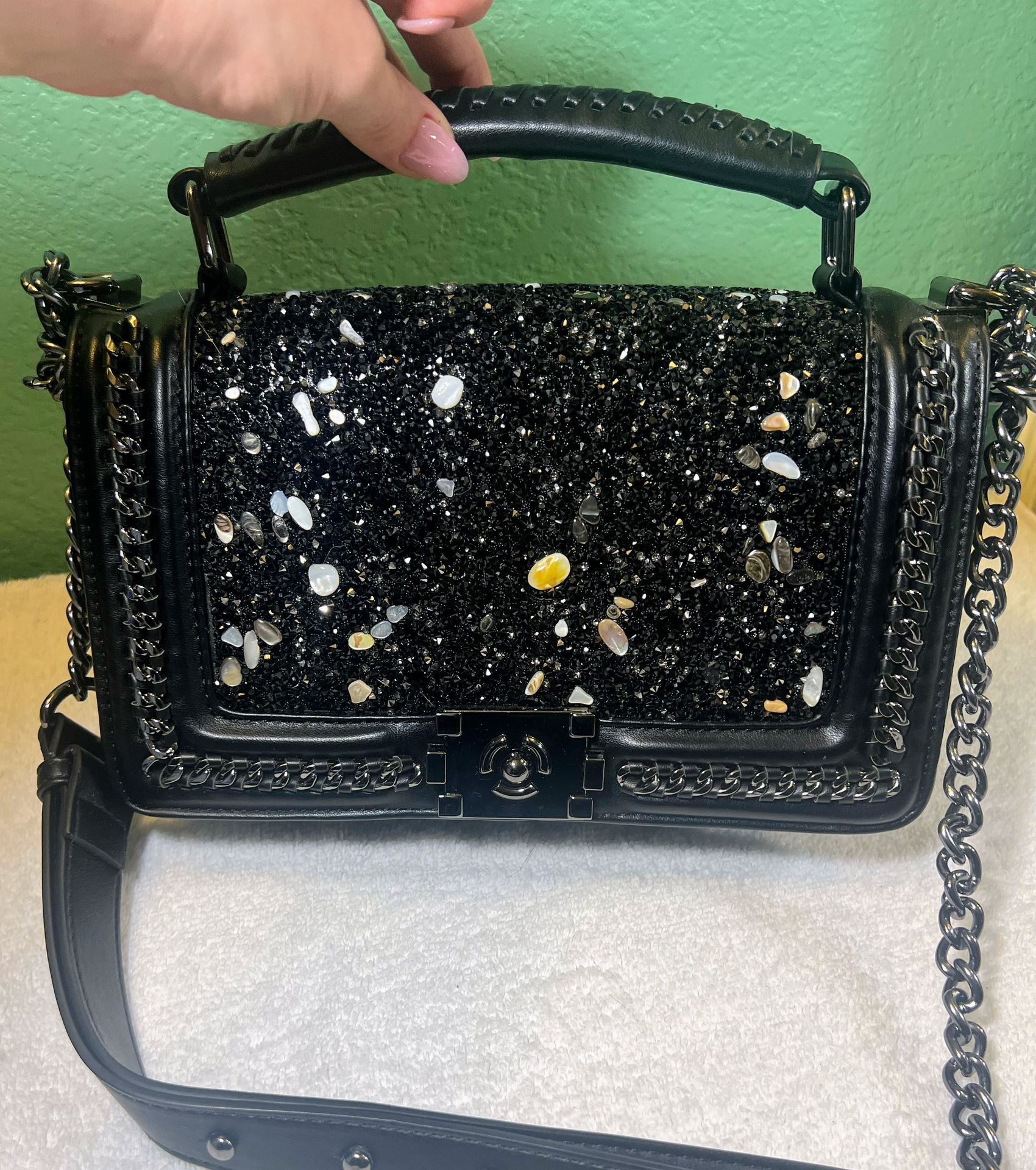 New PU Leather Crystal Studded Bag