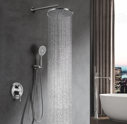 Modern 10in Round Wall Mounted Fixed and Handheld Combo Shower System Hot/Cold/Mixed Water Valve